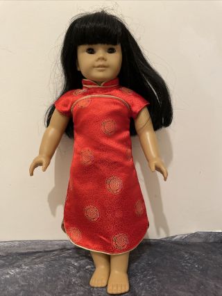 American Girl 18 " Doll - Black Hair,  Brown Eyes.  Comes With One Chinese Dress