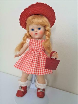 Vintage 1952 Vogue Ginny Doll Painted Lash Strung In Tagged Gingham Dress