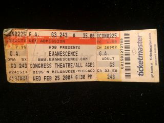 Evanescence Chicago Feb 25 2004 Congress Theatre Ticket Stub