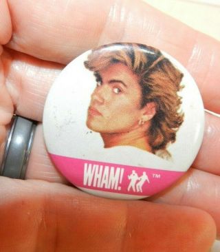 1985 Wham George Michael Fan Pin Button Pinback Pop Music 1980 