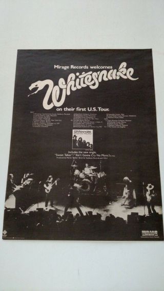 Whitesnake " On Their First U.  S.  Tour " 1980 Rare Print Promo Poster Ad