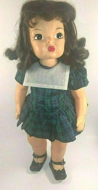 Vintage Brunette Terri Lee 16 " Doll In Plaid Tagged Dress And Shoes