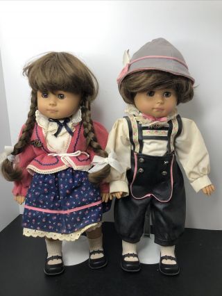 17” Vintage Gotz Puppe Modell Vinyl & Cloth Doll 1985 Brunette Boy & Girl Set O