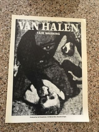 1981 Vintage 8x11 Album Promo B&w Print Ad For Van Halen " Fair Warning "