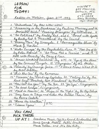 Wdet Radios In Motion Playlist Jan 21 1982 Detroit Wave Punk Rock Roll Flyer