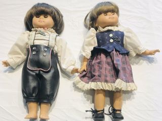 Vintage Gotz - Puppe Modell Dolls Ledderhosen German Boy & Girl Brown Hair/eyes