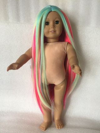 American Girl Doll Custom Truly Me With Rainbow Hair Green Eyes Light Skin