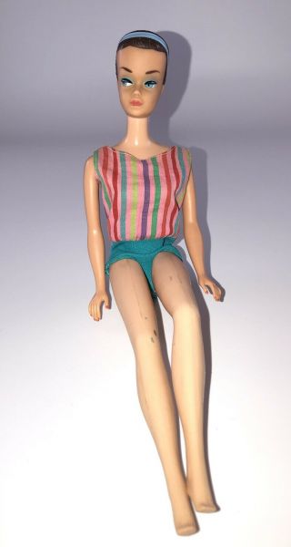 Vintage 60’s Barbie With Bendable Legs.  Swimsuit And Dress.  Nail Polish,
