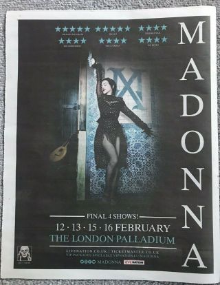 Madonna Madame X London Palladium 2020 Uk Newspaper Full Page Print Advert