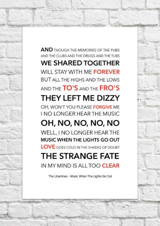 The Libertines - Music When The Lights Go Out - Song Lyric Art Poster - A4 Size