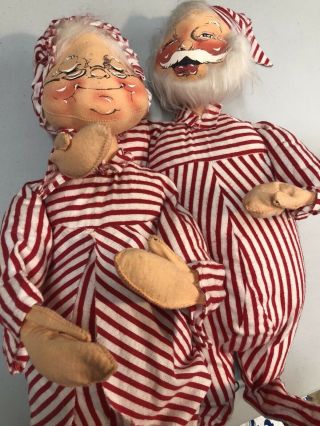 Vintage 1971 Annalee Mr.  & Mrs.  Santa Claus 25” Mobilitee Dolls Striped Pj’s