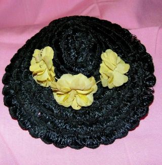 Vintage Cissy Doll Hat 1957 Factory Madame Alexander Black With Yellow Flowers