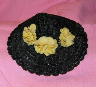 Vintage CISSY doll HAT 1957 Factory Madame ALEXANDER Black with yellow flowers 2