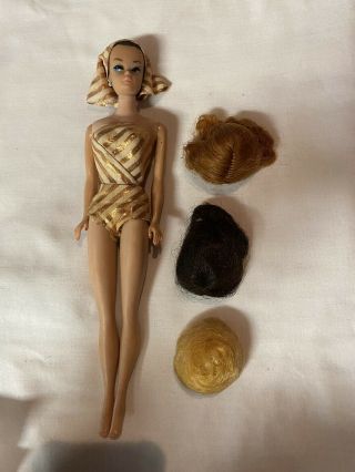 Vintage Mattel Fashion Queen Barbie Doll W/3 Wigs,  Gold White Vguc