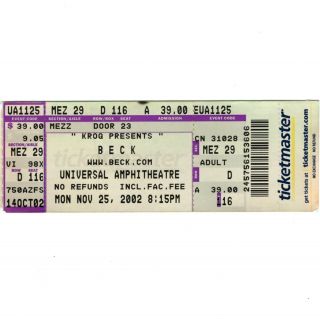 Beck & The Flaming Lips Concert Ticket Stub Los Angeles 11/25/02 Universal Rare