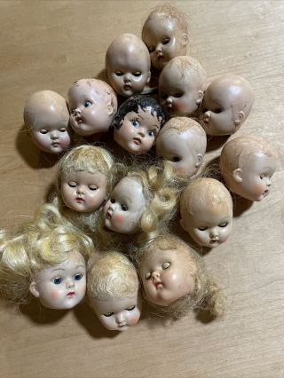 15 Tlc Vintage Vogue Hard Plastic Ginny Doll Heads - 2 Paint Eye - Most Bald