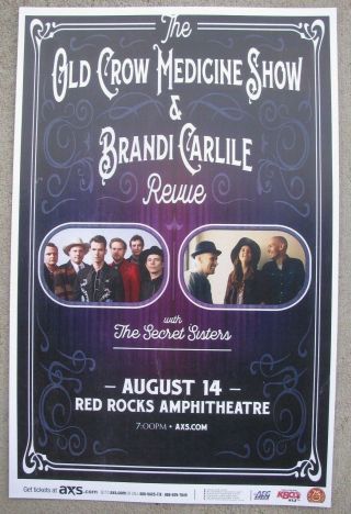 Old Crow Medicine Show / Brandi Carlile 2016 Red Rocks Gig Flyer 11x17 Poster