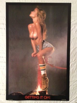 Getting It On Poster Sexy Girl Large Bare Breasts Straddles Jackhammer Pinup
