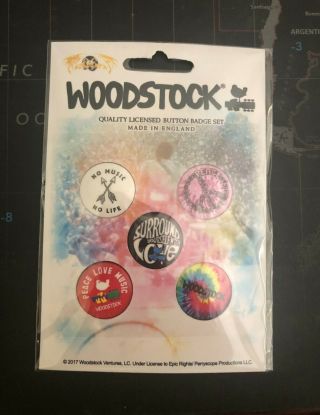 Woodstock Five 1” Button Set Badge Pin Hendrix Joplin Ccr Santana