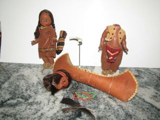 Vintage Madame Alexander Doll Indian Hiawatha Pocahontas And Papoose Canoe Stand