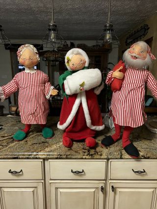 Vintage Annalee Christmas Dolls 28 Inches Tall Xtra Large Set Of 3 Santa