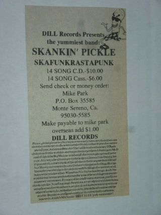 Skankin Pickle Dill Records Print Ad Newsprint Clipping Skafunkrastapunk Ska