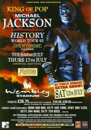 Michael Jackson 1997 History World Tour U.  K.  Tour Date Handbill