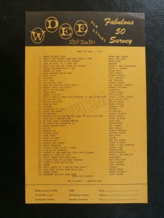 1964 Beatles Radio Survey Wdee 1220 Haven Ct Peter And Gordon 45