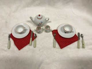 American Girl Molly China Tea Set Doll Dining Accessories Bowl Plate Cup Spoon