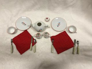 American Girl MOLLY CHINA TEA SET Doll Dining Accessories Bowl Plate Cup Spoon 3