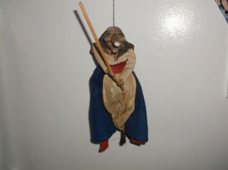 Vintage Norwegian Hanging Good Luck Kitchen Witch On Broomstick 8 1/2 "