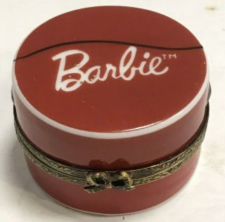 " Barbie Hat Box With Hat " 1 7/8 " Wide Trinket Box Limoges France Hand Painted