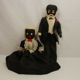 Vintage All Cloth Black Americana Man & Woman Dolls Hand Stitched Faces