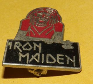 Vintage Badge Pin Iron Maiden Heavy Metal Hard Rock Pinback Axe Attack Old Band