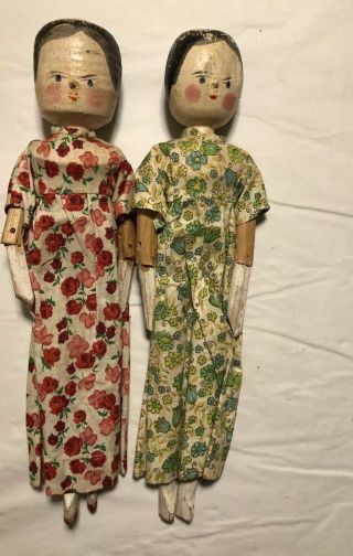 Antique/vintage Peg Wooden Dolls As Sisters