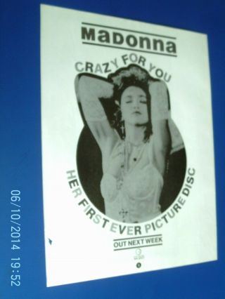 Madonna - Crazy For You - A4 Poster Advert 1980s