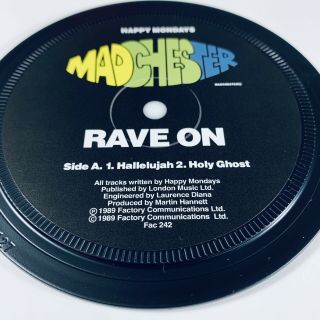 Happy Mondays.  Record Label Coaster.  Rave On.  Manchester.  Madchester.