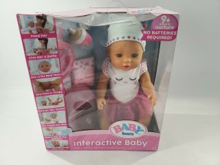 Baby Born Interactive Doll Green Eyes Birth Certificate Bottle Pacifier Diaper