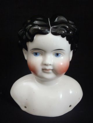 Antique 1860 German Black Hair Center Part China Doll Head Large 6 " Tall