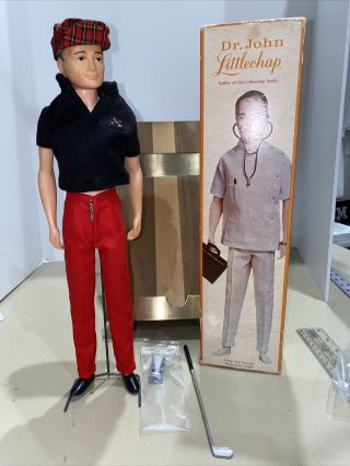 Vintage 1963 Remco Dr.  John Littlechap Doll,  Box,  Golf Clothes,  Trophy,  Club,