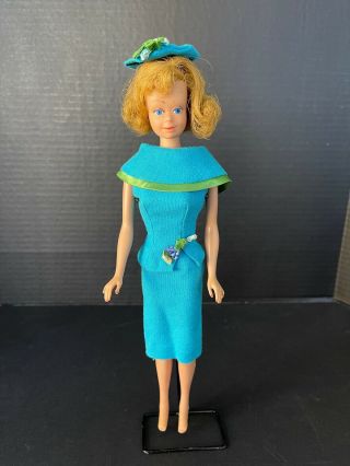 Vintage Midge Doll 1962 With Barbie Fashion Editor Turquoise Dress & Hat