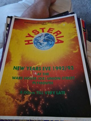 A4 Rave Flyer Hysteria - A4 Rave Flyer - 31/12/1992 - Warehouse (oz) Plymouth -