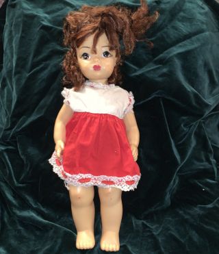 Vintage 1950s Terri Lee 16” Doll Brunette Hair Brown Eyes Hard Plastic W Dress