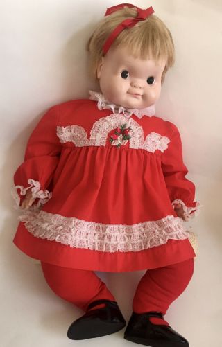 Vintage 1967 So Big Madame Alexander 22 " Baby Doll Christmas Red Dress Shoes