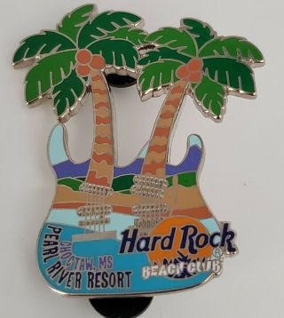 Hard Rock Cafe 2 Palm Trees Beach Club Choctaw Ms Double Neck Guitar Pin Le