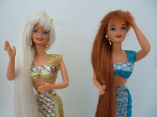Vintage 90s Mattel Jewel Hair Mermaid Barbie And Midge Dolls