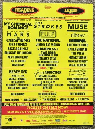 Reading/leeds 2011 Ukad My Chemical Romance The Strokes Muse Pulp Elbow Interpol