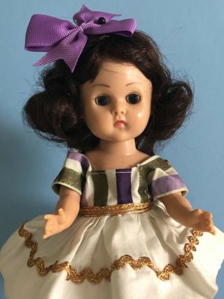 Vintage Vogue Ginny Doll In Her 1956 Tagged White & Purple Dress