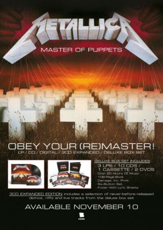 Metallica Master Of Puppets Remastered Launch Promo Sheet A4 Mini Poster