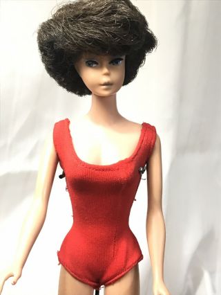 Vintage Barbie Bubble Cut Blonde @ Brunette Doll,  Red Swim Suit And White
